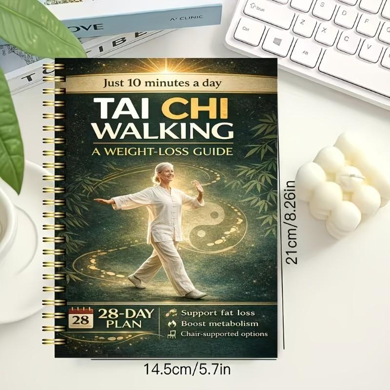 Tai Chi Walking Weight Loss Guide for Seniors, 28-Day Exercise Plan with Chair Support, Low Impact Joint-Friendly Workout, Balance Training Poster