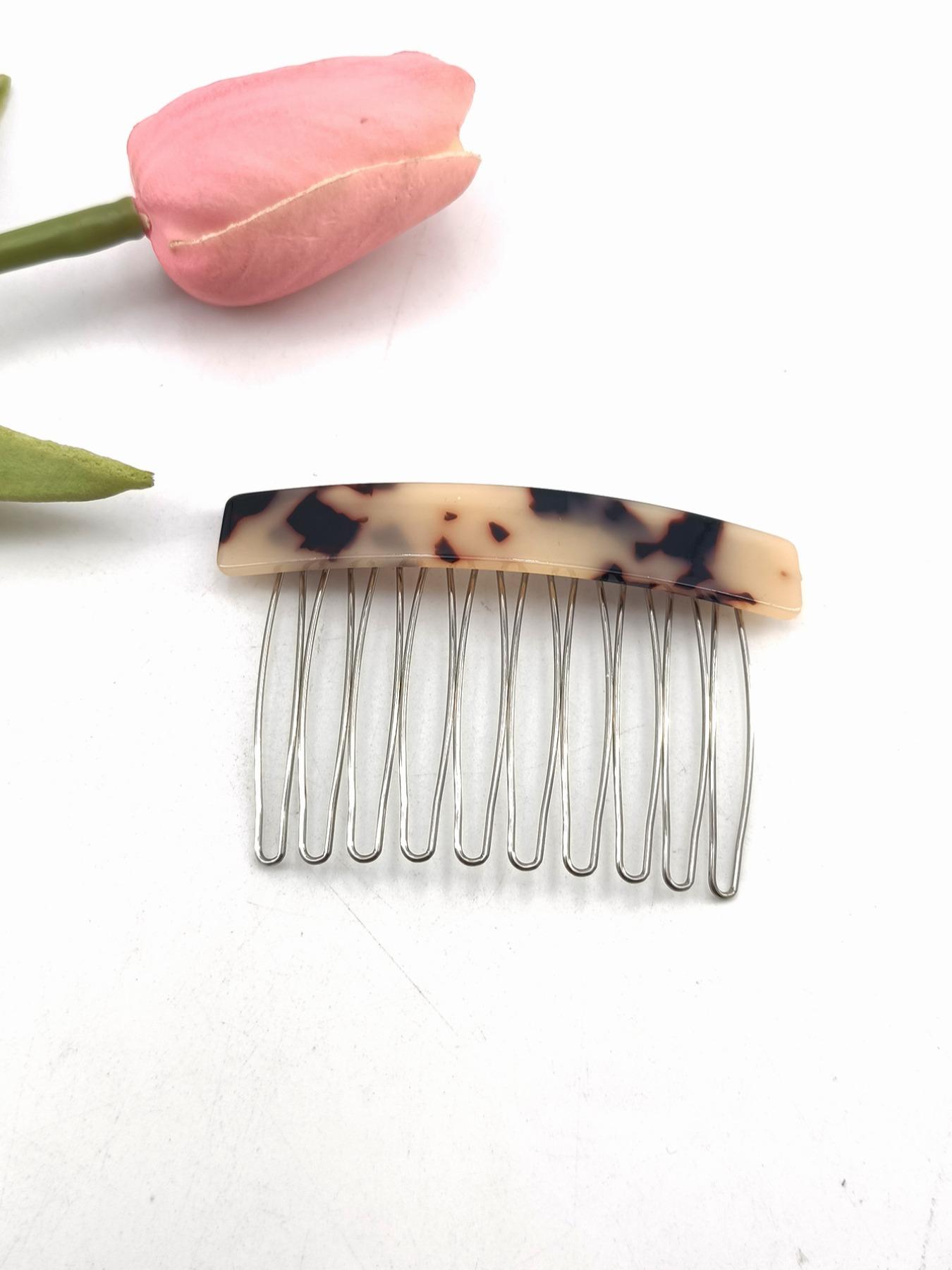 1PC 7.5cm Square 10-Tooth Acetate Hair Comb, Metal Material, Easy to Wear, Gentle on Hair, Vintage Elegant Style, Perfect for Daily Use