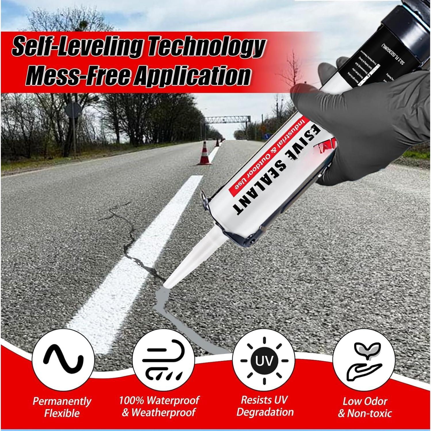 Concrete Crack Filler and Sealant Self-Leveling,  Curing Cement Crack Filler Concrete Sealer Outdoor  Caulking Glue for Cement-Based Materials Gray(10.1 fl. oz, 2 Pack)