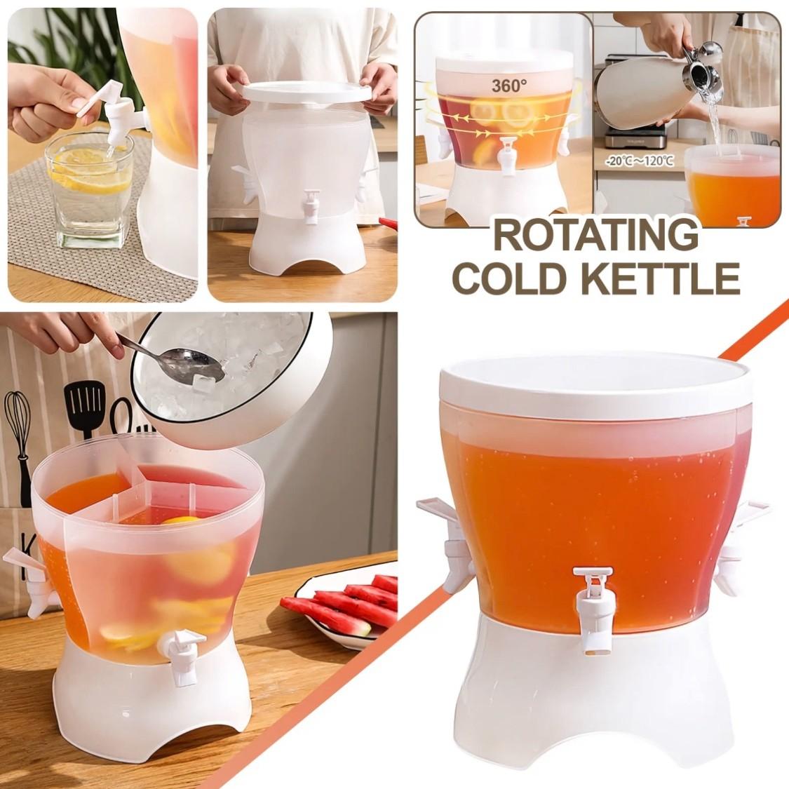 Large Capacity Freestanding Refrigerator Drink Dispenser, Multifunction, Rotating Separated Design Cold Water Beverage Container, Food Grade BPA Free Leak-Proof, Ideal for Parties Home Office Picnic Camping BBQ, Homemade Juice Soda Cold Drinks Daily Use