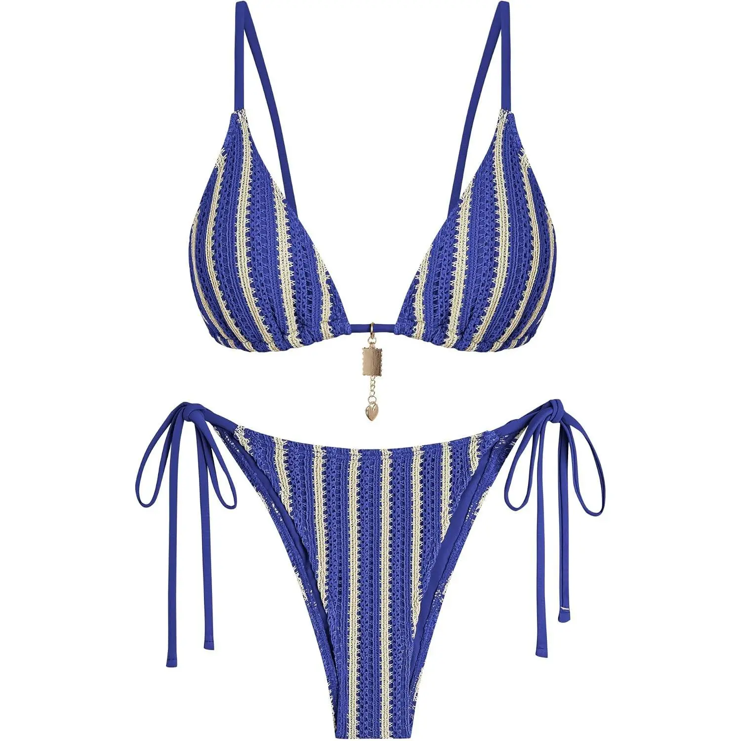 Crochet Bikini Sets for Women Boho Bathing Suit Swimsuit String Thong | Striped Sexy Triangle Bikini Top High Waisted Brazilian Cheeky Bottoms Tropical Swimwear for Beach Vacation Resort Wear 2026Gift