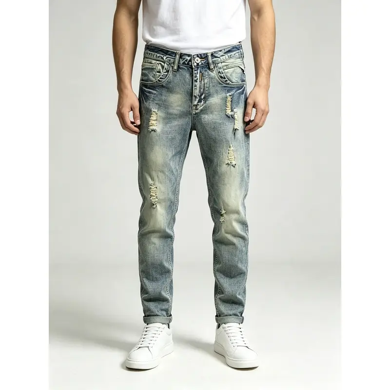 S291 Plus-Size Men's Denim Jeans - High Street Fashion Brand, Oversized Denim Tears Casual Wear Trousers for Sports & Outdoor Activities