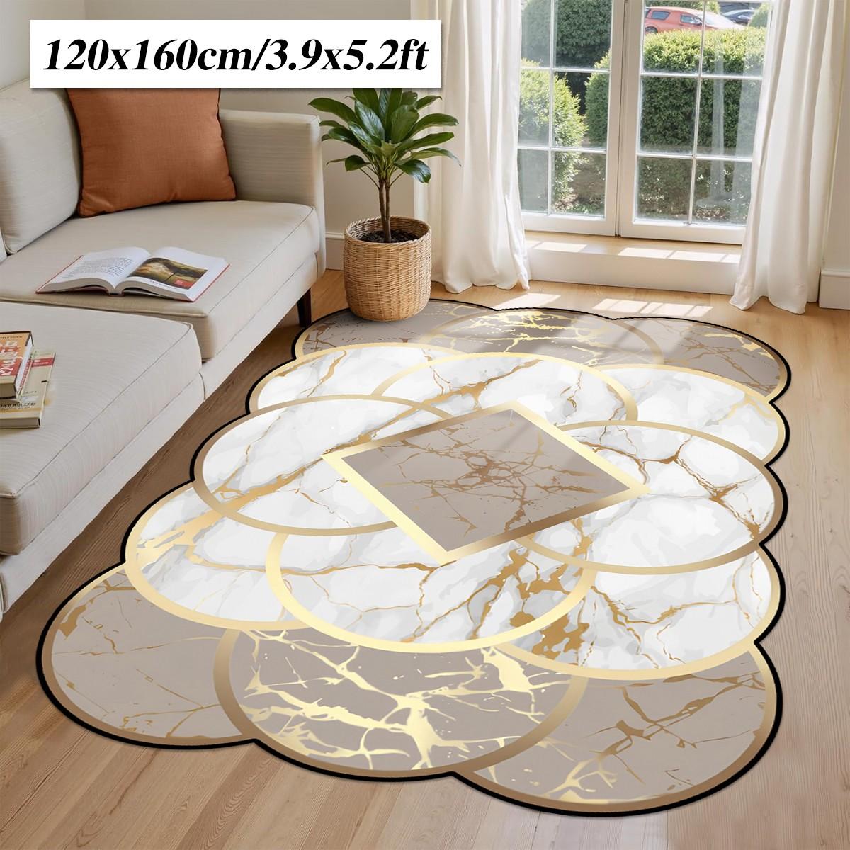 Irregular Living Room Rug, Luxury Marble Texture, Non-Slip Washable Carpet, Bedroom Bedside Mat, French Style Home Decor, Kitchen Bathroom Study Closet