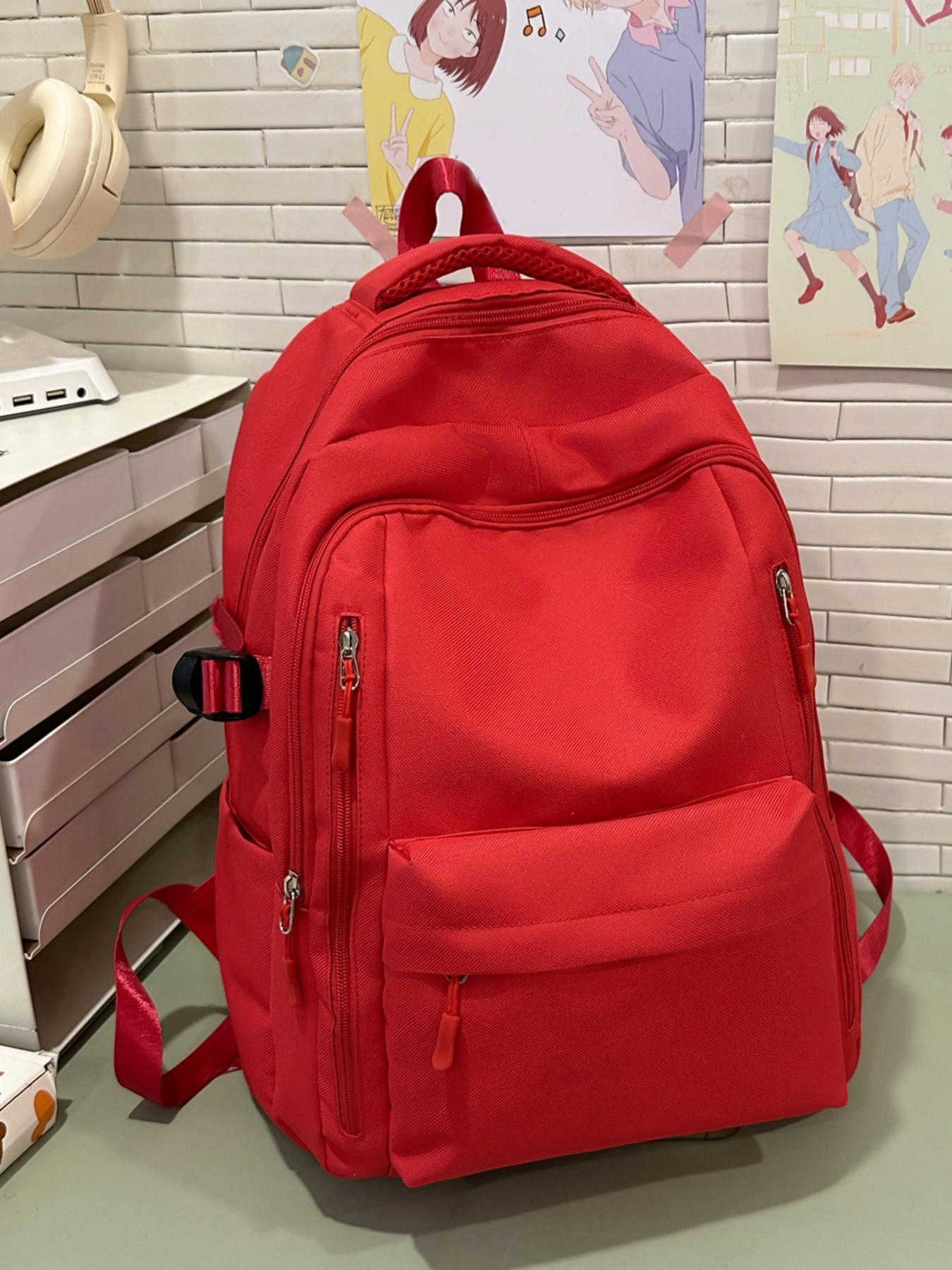 1pc  Women's backpack with solid color and clean color, zipper closure, fashionable and versatile, casual and simple, Durable Backpack, suitable for students to go to school, campus, work, commuting, shopping, women's backpack