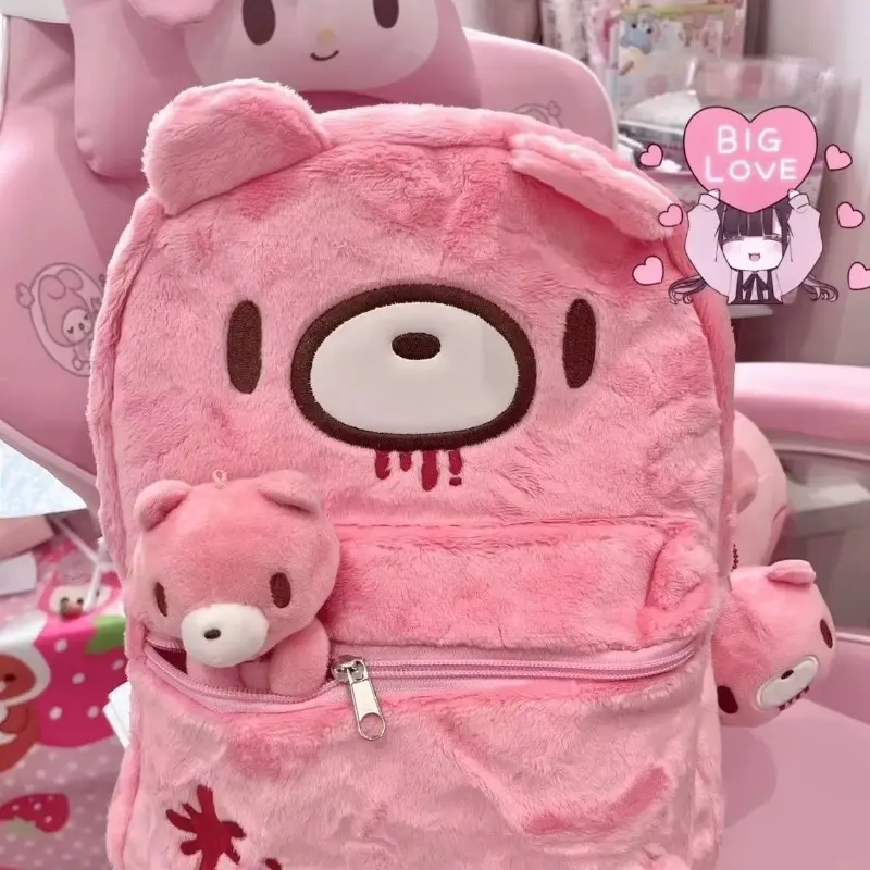 Y2K Pink Plush Bear Backpack Kawaii Creepy Cute Doll Bag Goth Punk Stuffed Animal Rucksack Women Girls Harajuku Streetwear Gift