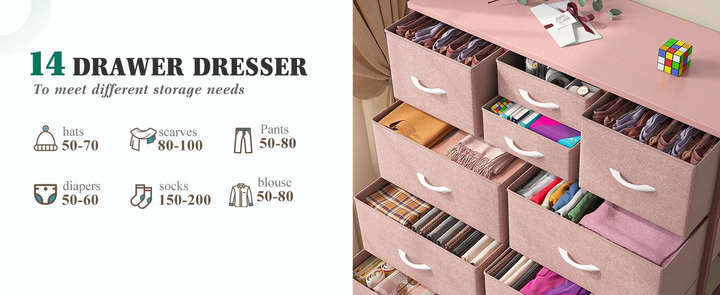 Raybee Furniture Tall Dresser, with 14 Storage Drawers, Large Fabric Dresser with Wood Top and Metal Frame for Closets, Living Room, Entryway Raybee Furniture Tall Dresser, with 14 Storage Drawers, Large Fabric Dresser with Wood Top and Metal Frame for Closets, Living Room, Entryway