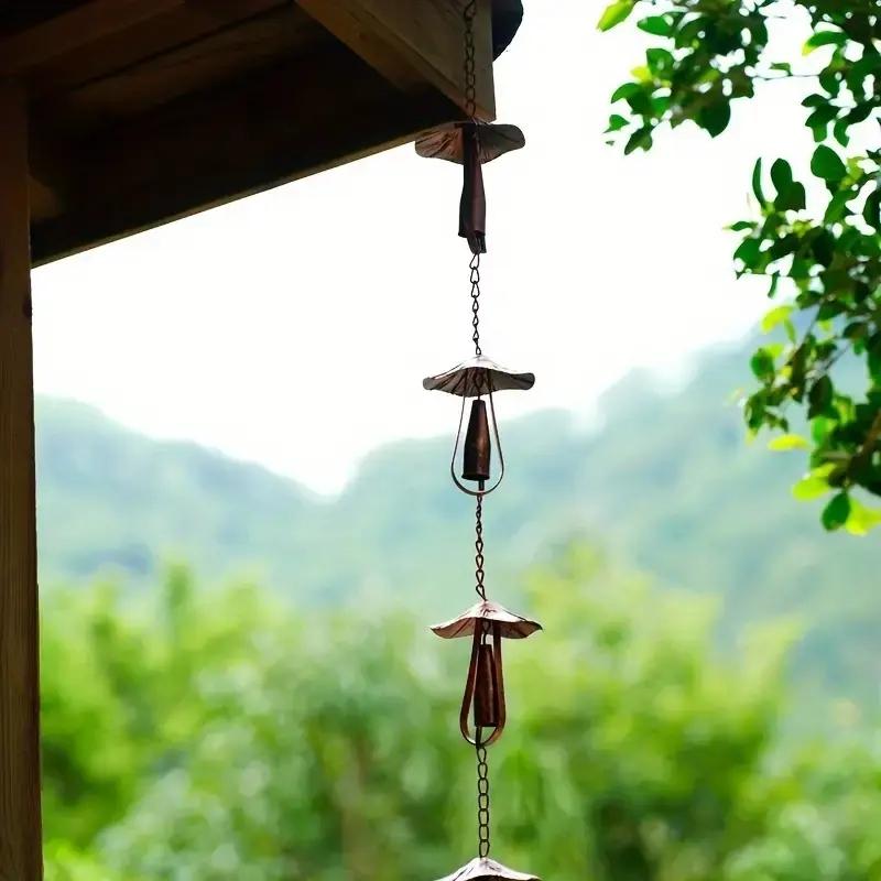 Vintage Iron Mushroom Rain Chain, Rustic Wind Chime, No Electricity, Garden & Patio Decor, Spring & Summer Outdoor Decoration, Durable