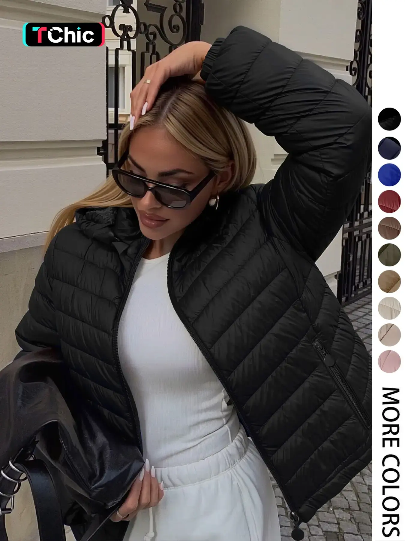 Geschallino Women's Lightweight Fitted Long Sleeve Winter Cotton Jacket with Pockets, Casual Fashionable Outerwear, Basic Casual Minimalist Fall & Winter Hooded Coat for Daily Commute Outerwear