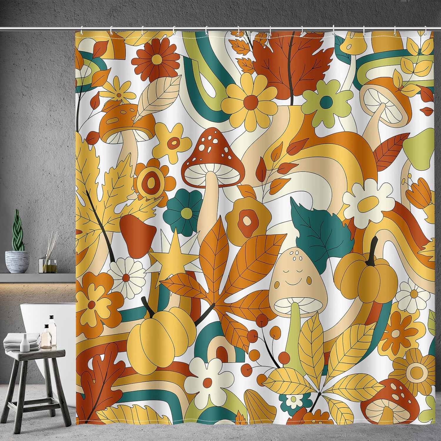 Vintage Dark Cottagecore Mushroom Shower Curtain - Retro Botanical Wildflower Print, Waterproof Fabric Curtain with 12 Hooks | Whimsical Gothic Bathroom Decor #showercurtain #mushroom #cottagecore #vintage #botanical #waterproofcurtain  #gothicdecor