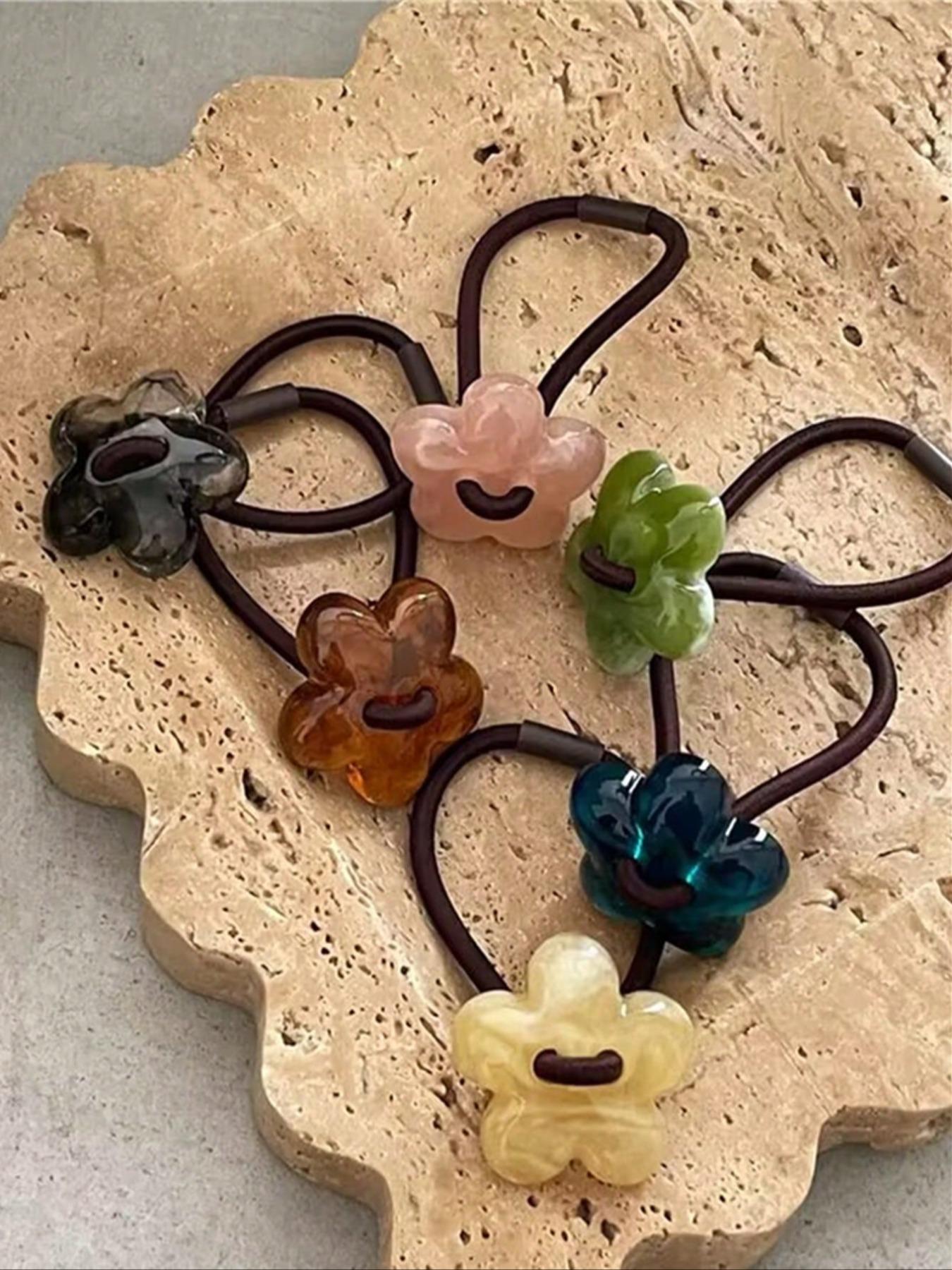 Cute Flower Decor Hair Ties, Colorful Hair Accessories for Women & Girls, Minimalist Headwear Suitable for Thick Hair