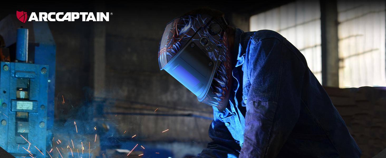 ARCCAPTAIN 3.94"X3.66" Welding Helmet Auto Darkening, 1/1/1/1 Top Optical Clarity Large Viewing Screen Solar Power Welding Hood with 4 Arc Sensor, Wide Shade 4-5/5-9/9-13 for TIG MIG ARC Welding Cut ARCCAPTAIN 3.94"X3.66" Welding Helmet Auto Darkening, 1/1/1/1 Top Optical Clarity Large Viewing Screen Solar Power Welding Hood with 4 Arc Sensor, Wide Shade 4-5/5-9/9-13 for TIG MIG ARC Welding Cut