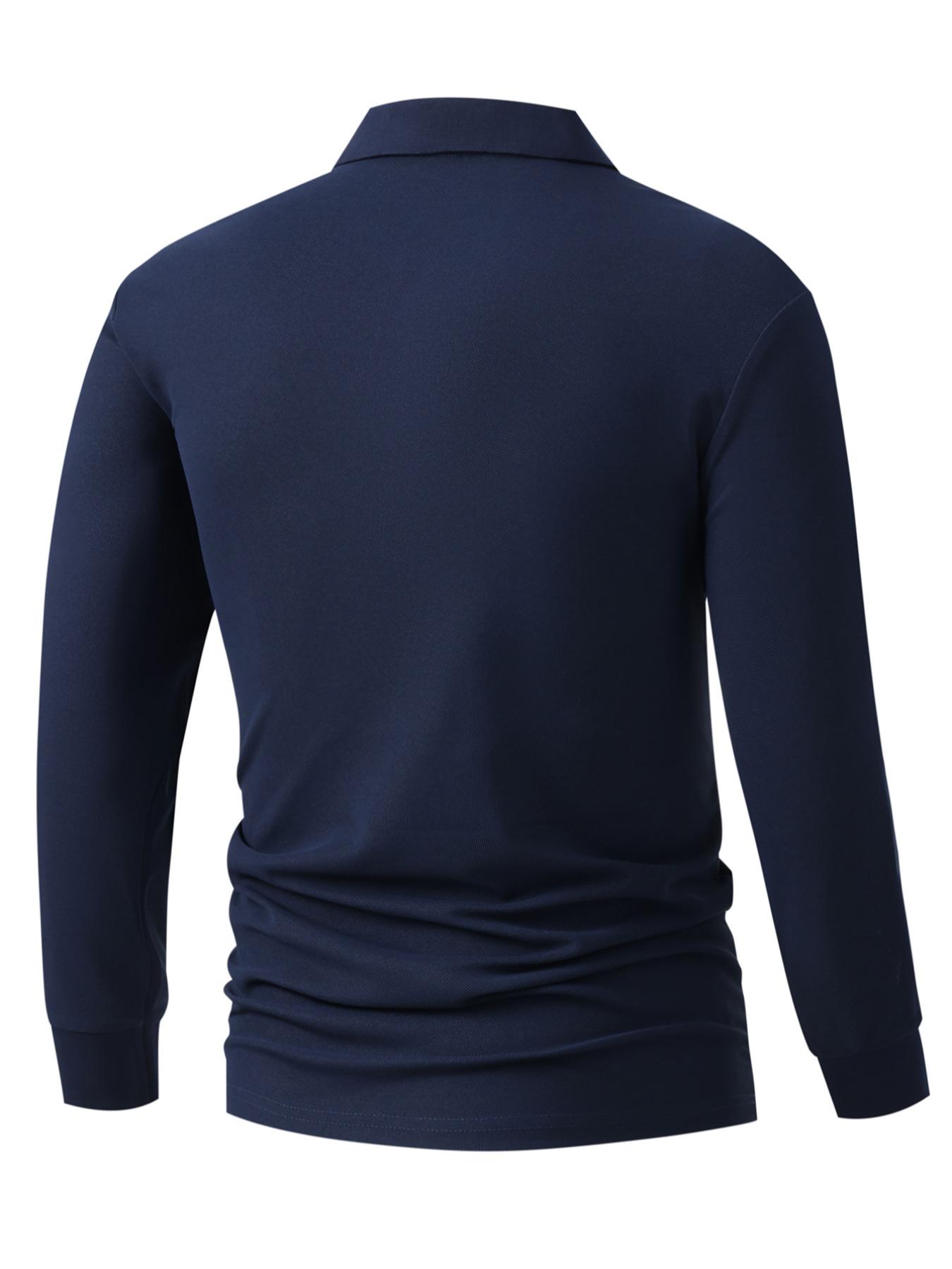 Men's Solid Color Long Sleeve Polo Shirt, High-End Fashion Fabric, Comfortable, Casual Sports Wear, All Seasons, Golf Outdoor Activity