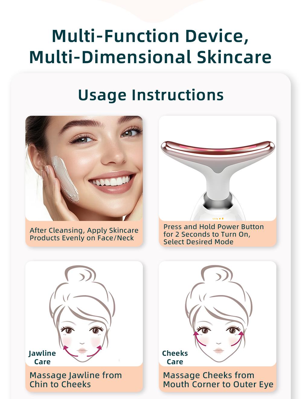 LixZyvo 7-Color LED Beauty Device with Advanced Beauty Technology & Soothing Thermal Care, Dolphin-Inspired Face & Neck Massager, Vibration Massage, Smart Skin-Touch Sensor