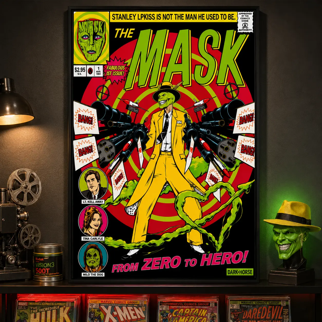 Artistic The Mask Retro Comic Canvas Wall Art Poster Print, Colorful Superhero Home Decor for Bedroom Man Cave, Unique Gift for Movie Fans