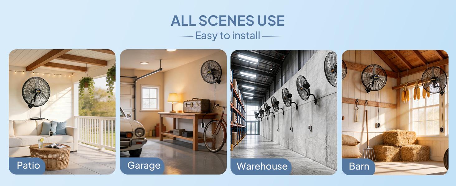 ROVSUN 20/26/30-in Wall Mounted BLDC Motor Adjustable Speed Fan, High Velocity Industrial Oscillating Waterproof Fan with Wired Remote for Garage, Patio