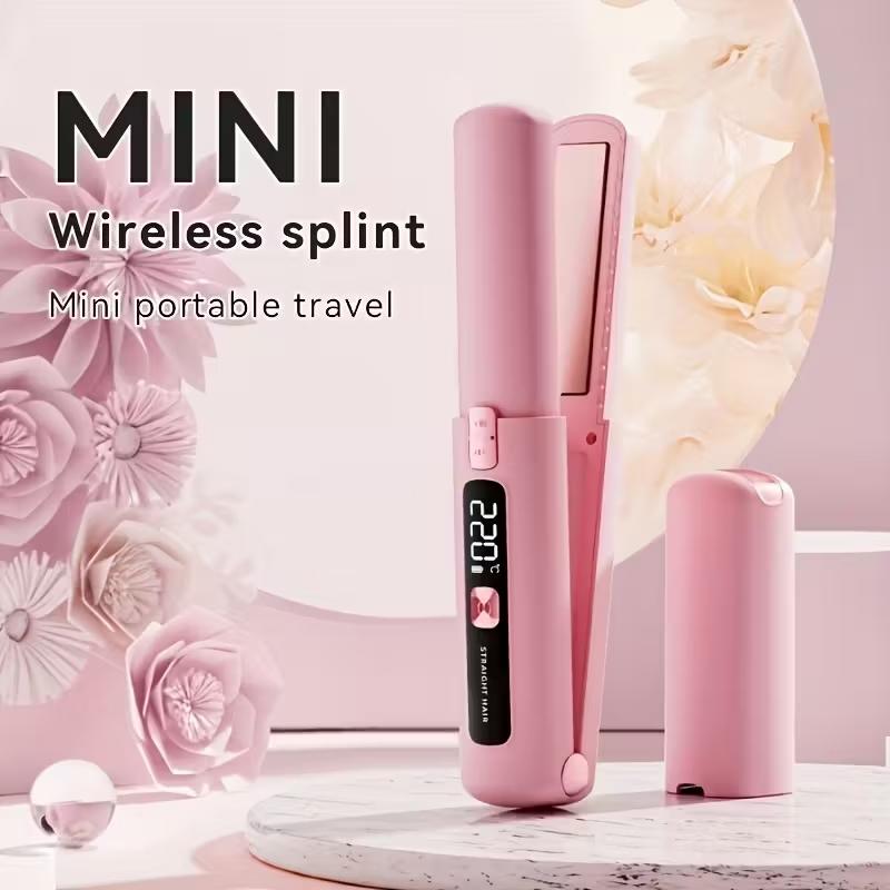 Mini Two-In-One Wireless Straightener and Curler, Portable Hair Straightener, Cordless Hair Straightener, USB Rechargeable 4500mah Battery, Anti-Scald Design, Ionic Hair Care, LCD Display, Cordless Styling