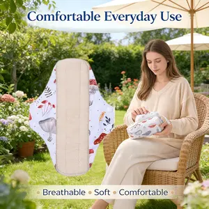 5pcs Super Absorbent Cotton Women's Sanitary Towel Set, Washable Reusable Menstrual Pads, Organic Breathable Cloth Panty Liners