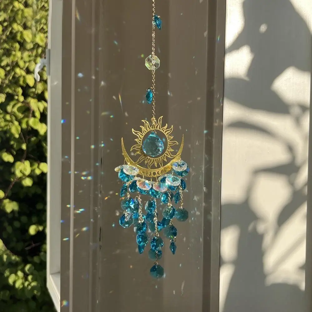 Hot Selling Evil Eye Sun Moon Crystal Suncatcher Wind Chime Garden Light Catching Ornament Rainbow Maker Wind Bell Premium Hanging Decor For Garden Yard Window Patio Wedding Party