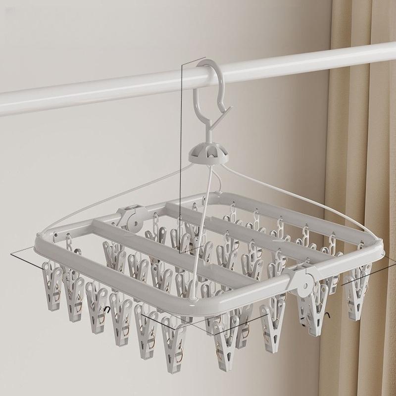 Folding Hangers Set, Multi-Functional Windproof Socks Clips, Universal Household Plastic Clothes & Socks Drying Hangers, Laundry Hooks Clips