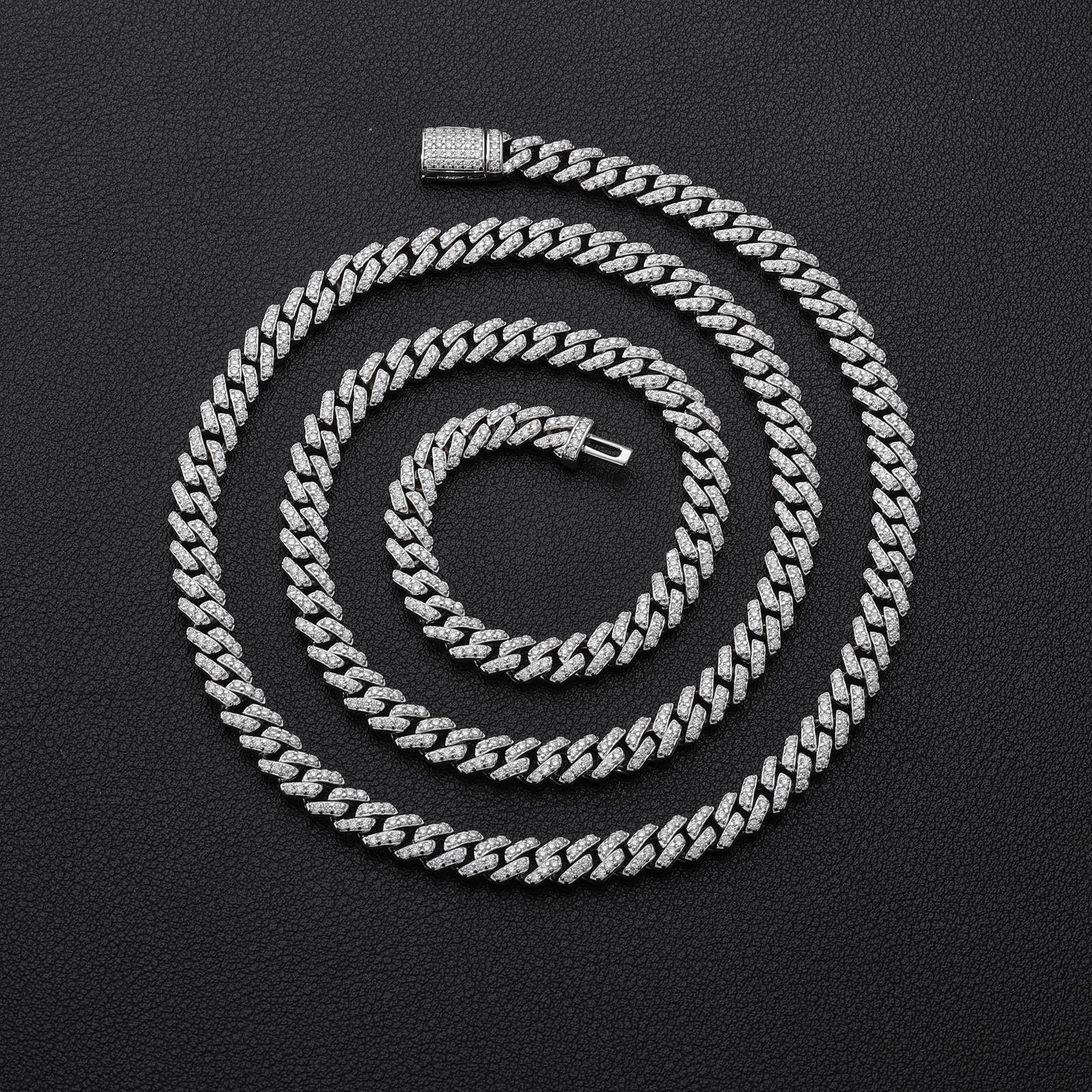 【#N90】Lab-Created Moissanite  S925 Sterling Silver Setting Cuban Moissanite Link Miami Chain Hip Hop Rock Cuban Necklaces