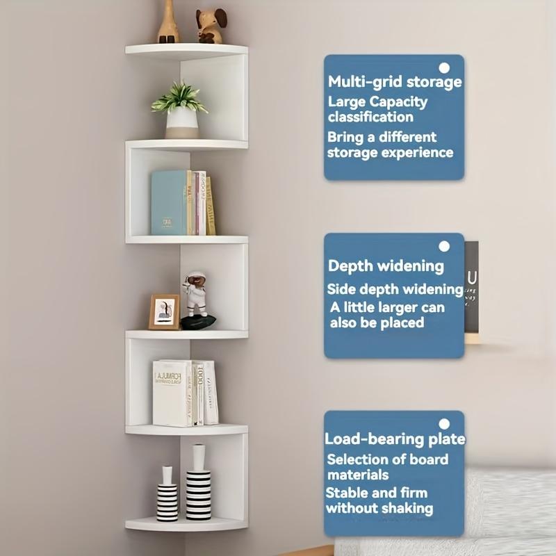 [5-Tier Space-Saving Corner Shelf] Space-Saving 5-Tier Corner Wall Shelf – Modern White PVC Material, Punch-Free Installation, Multi-Tier Display Rack, Ideal for Living Room Decoration, Perfect for Books and Figurines