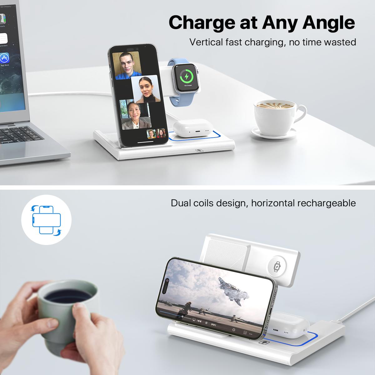 tiktok Real Wireless Charging Dock phone holder 3 in 1 Wireless Charger for iPhone 11Pro-16series& iWatch & AirPods- A Must-Have