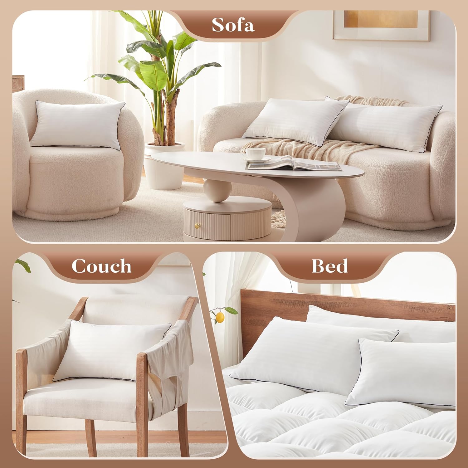 Memory  14 x 36 Inch Throw Pillow Insert,   Pillow Insert for Decorative Throw Pillow, Living Room, Couch and Sofa, 14 x 36 Inch, White
