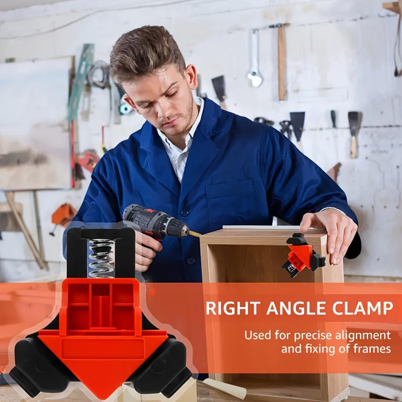 4pcs Adjustable Spring-Loaded Right Angle Corner Clamps - Heavy-Duty Plastic Woodworking Clamps with Ergonomic Handle & Locking Mechanism, Clamp with Thread, Multi-angle Clamping For Cabinets, Photo Framing