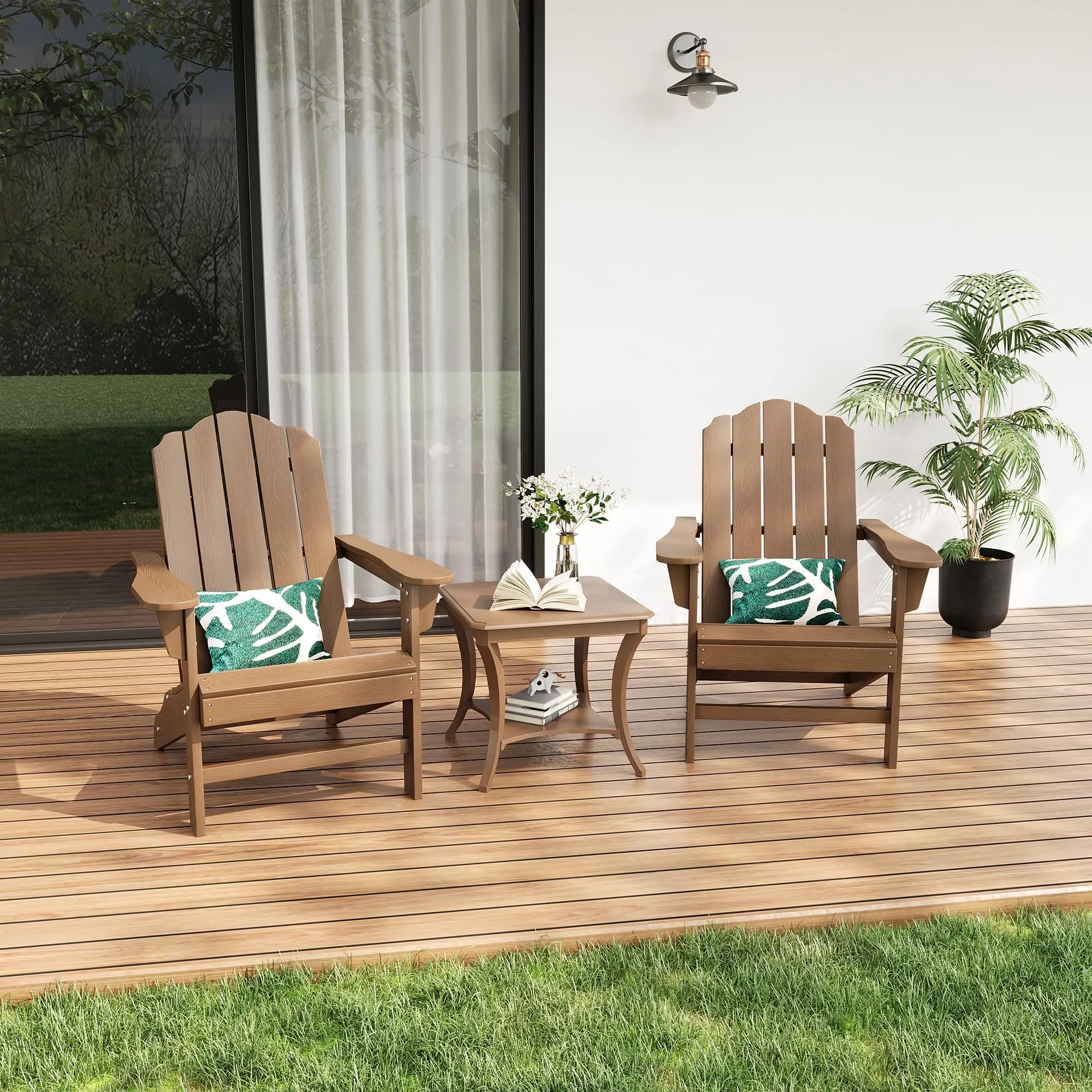 GARVEE HDPE Plastic Adirondack Chair - Outdoor Chairs with Wood Texture, Slanted Back for Patio, Garden Backyard Use