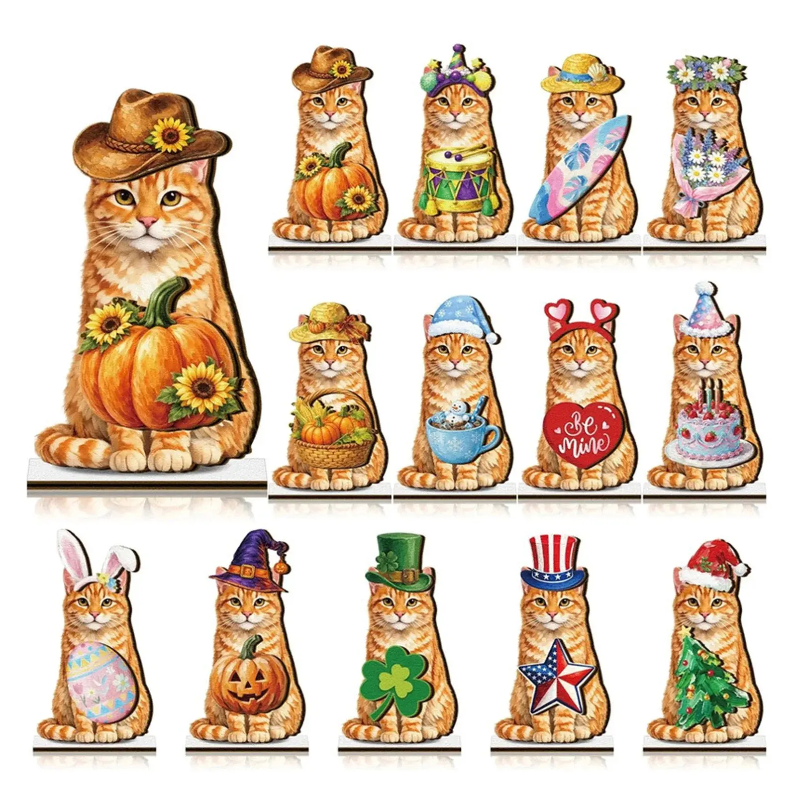 Replaceable wooden animal figurines, each with 12 interchangeable magnetic holiday outfits.Perfect for desktop decoration and ideal for festive and seasonal decor.A fun indoor DIY project for casual use