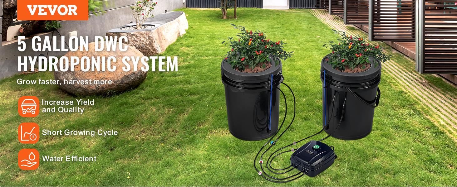 VEVOR DWC Hydroponics Grow System, Hydroponic Growing System with Top Drip Kit, Deep Water Culture 5-Gallon 2 Buckets, with Air Pump, Air Stones and Water Level Device for Leafy Vegetables