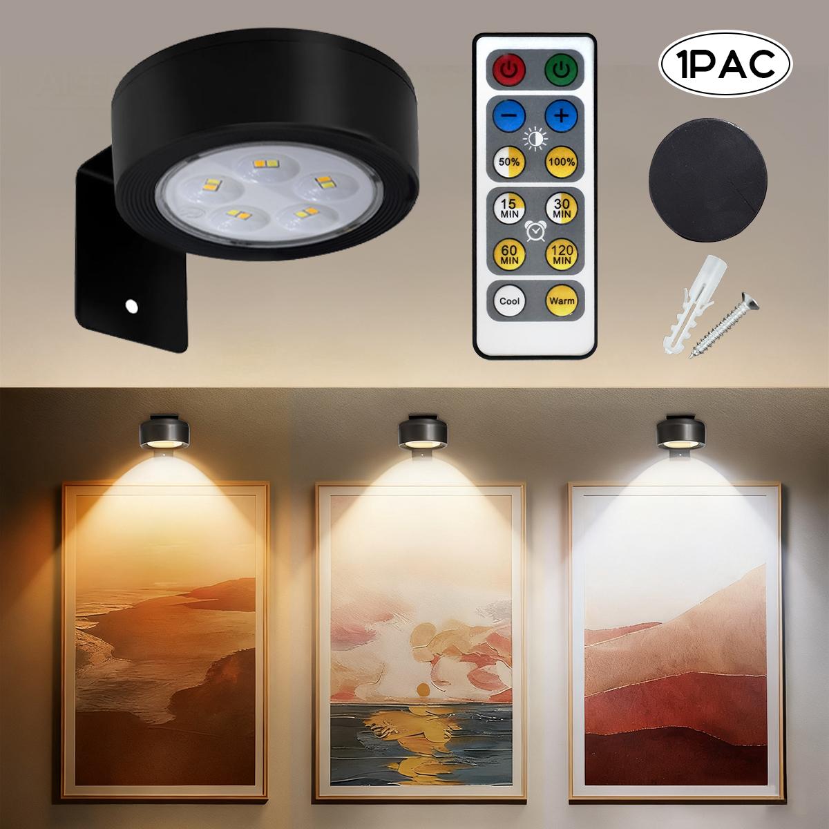LED Wireless Picture Light with Timer, Adjustable Leds, Adjustable Brightness Art Display Lamp, Home Decoration Lamp, 3 Lighting Modes for Portraits, Wall Decor, Art Frames, Decorative Lighting