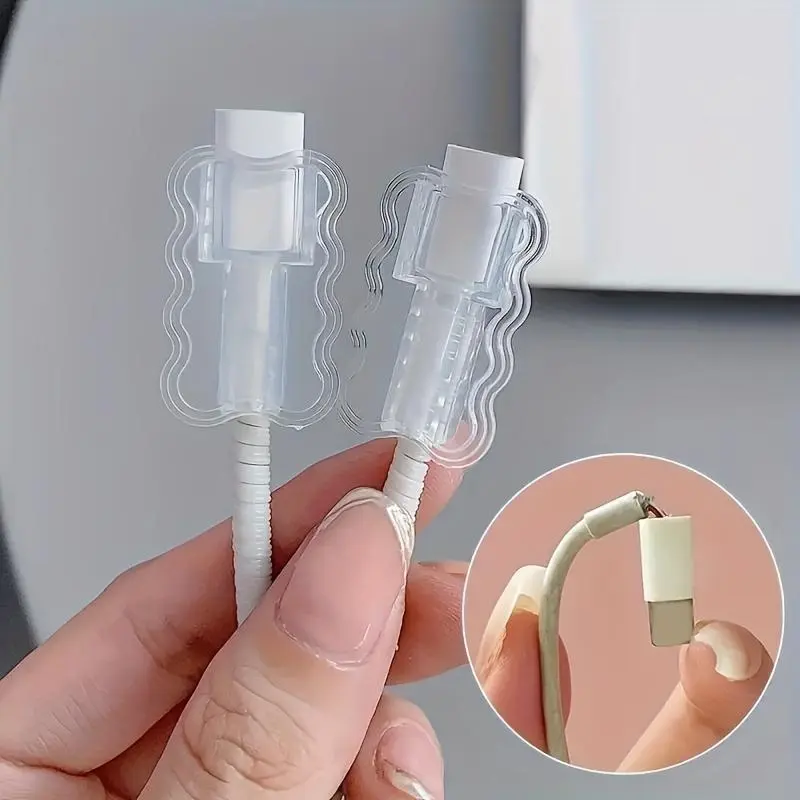 2pcs Wavy Cable Protector Set/Made of Thermoplastic Polyurethane/Transparent Wavy USB Cable Sleeve with Cable Clips/Cable Protector/Cable Protection Accessory/Battery-free/Suitable for Mobile Phones and Data Cable Protection Kits