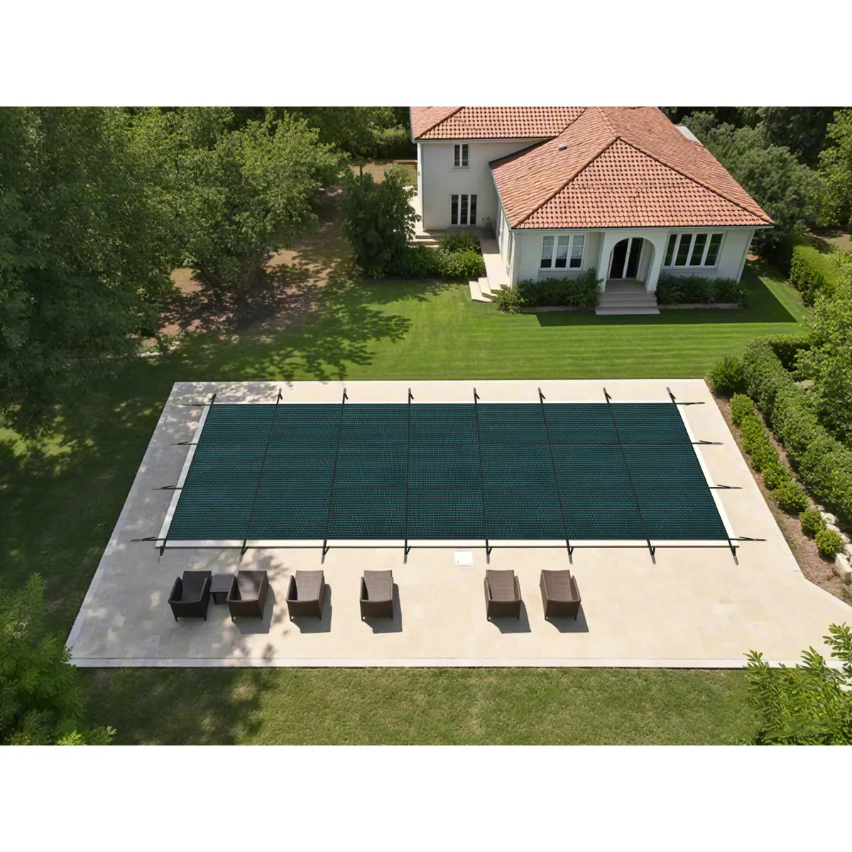 28x48 ft Swimming Pool Safety Cover – Heavy-Duty In-Ground Rectangular Pool Cover, Triple-Stitched High-Strength Mesh PP, Abrasion-Resistant, Includes Installation Hardware