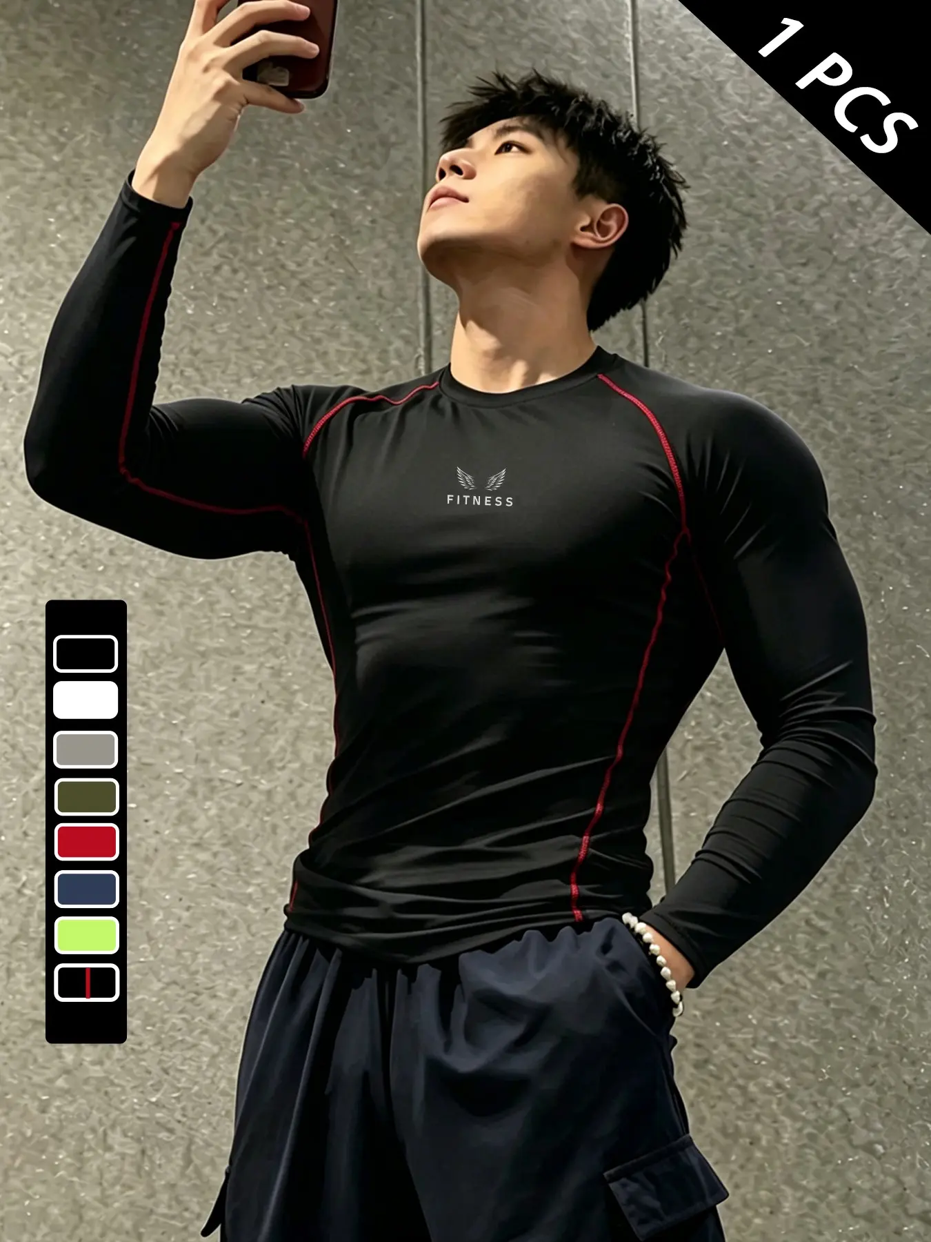 Men's Printed Quick-Dry Compression Workout Shirts Fitness Training Shirt, Long-Sleeve Tight T-Shirt in Moisture-Wicking High-Elastic Fabric, Gym and Yoga Fitness Activewear Clothing for All-Season Wear