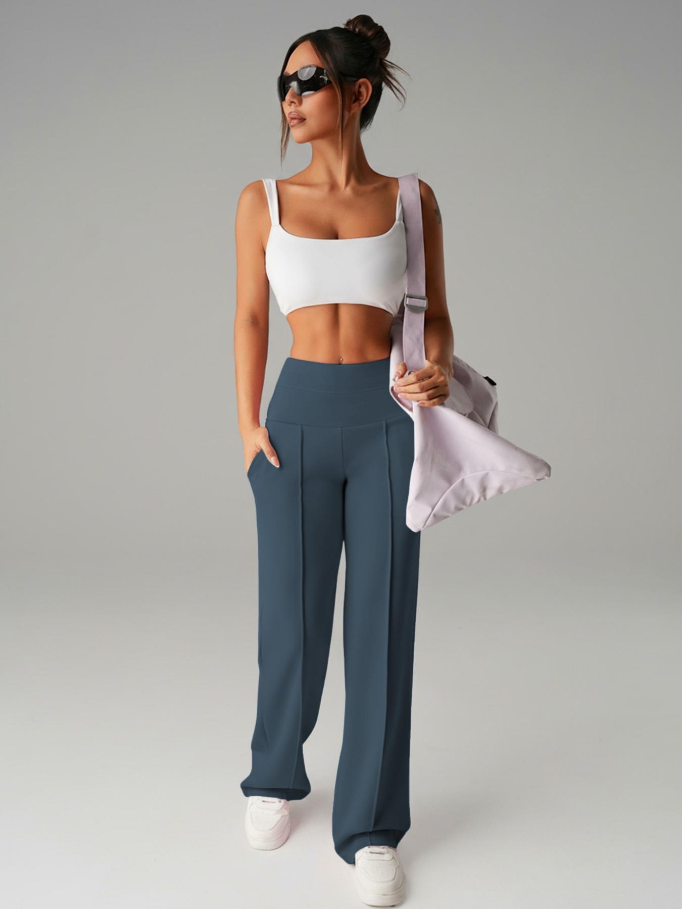 Women's Plain Loose Straight Leg Pants, Wide Leg High Waist Sporty Casual Sweatpants with Pockets, Comfortable Daily Wear Casual Comfy Sporty, Fitness Sports Pants, Breathable Sporty Bottoms [Fits Small - Size Up Recommended]