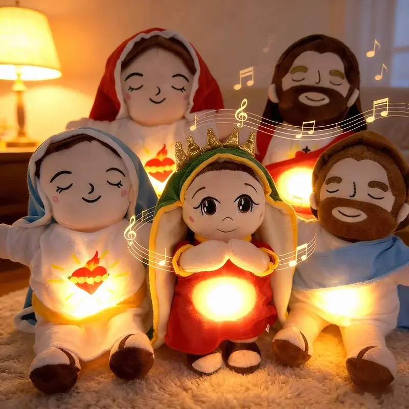 Hot Breathing Jesus Virgin Mary Soothe Kawaii Doll Soft Soothing Jesus Plushies Comforting Jesus Heart Toy Easter Christmas Gift