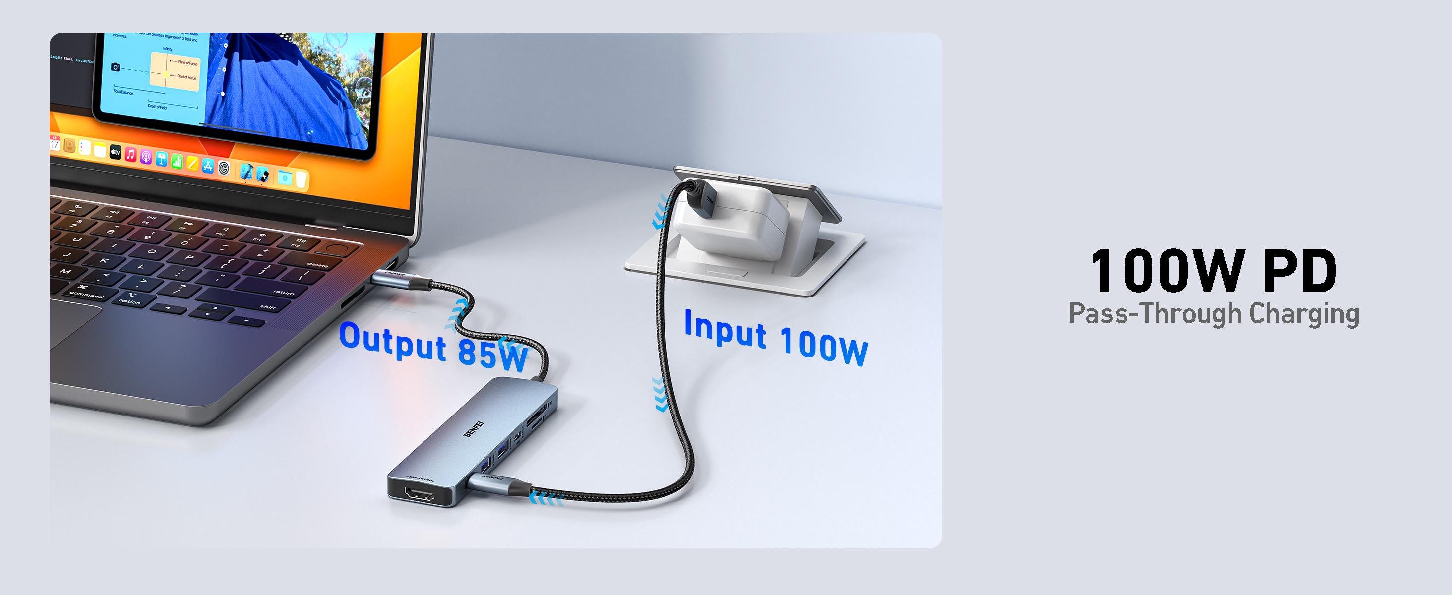 BENFEI 7-in-1 USB C Hub with HDMI(4K@60Hz), 2 USB-A, 1 USB-C Data, 100W Charge, SD/TF Card Reader, Silicone Tangle-Free Cable Compatible with MacBook Pro/Air, iPad Pro, iMac, iPhone 15 Pro/Pro Max BENFEI 7-in-1 USB C Hub with HDMI(4K@60Hz), 2 USB-A, 1 USB-C Data, 100W Charge, SD/TF Card Reader, Silicone Tangle-Free Cable Compatible with MacBook Pro/Air, iPad Pro, iMac, iPhone 15 Pro/Pro Max
