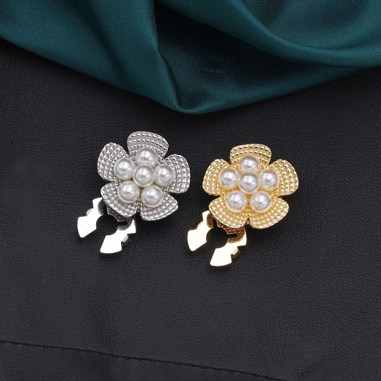 1pc Pearl Flower Shirt Button Set, Metal Clip Buckle for Coat Cardigan, Decorative Buttons, High-End Fashion Accessories