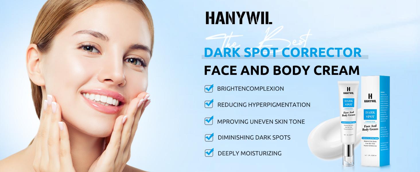 HANYWIL Dark Spot Corrector Cream with Retinol & Vitamin C - Visibly Reduce Dark Spots & Brighten Skin Tone for Face & Body - All Skin Types - 2 oz - Gentle