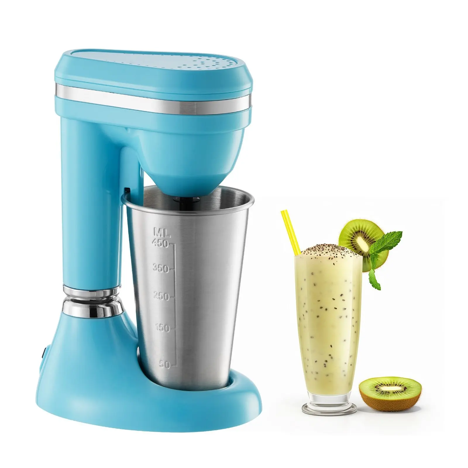 Countertop 100W Milkshake Maker - Single Head Drink Blending Mixer with Dual Speed Adjustment, Stainless Cup, Compact Design, Easy Clean for Home Kitchen Use, Home Users