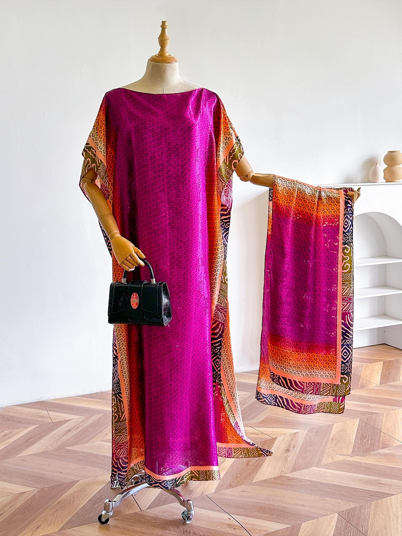 Women's Colorblock Print Long Scarf & Poncho Set, Casual Soft Comfortable Shawl for Beach Vacation, Fashion Accessories for Women & Girls