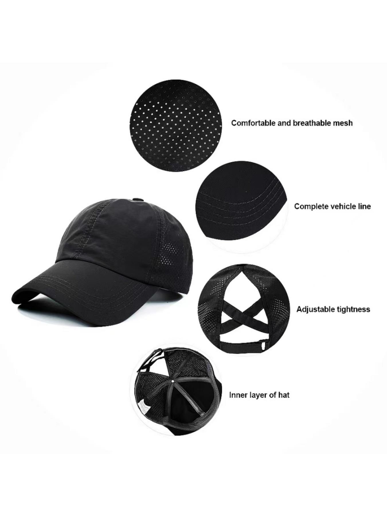 1pcs Quick-Dry Solid Color Baseball Cap, Adjustable Ponytail Holder, Essential Outdoor Fitness Sports Hat, Casual Fitted Style, Adjustable Snapback Cap