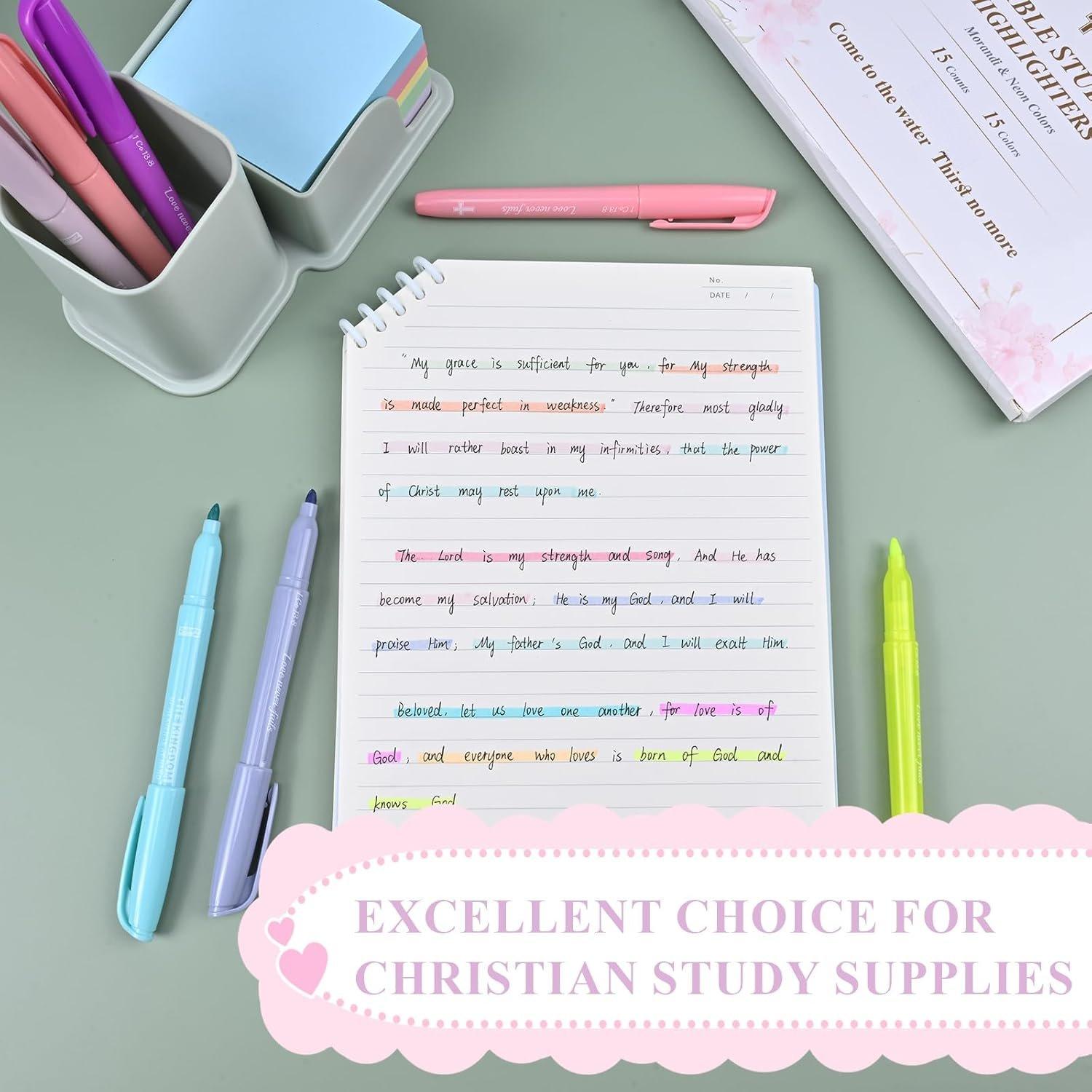 Highlighters Assorted Colors with Verses, Chisel Tip Colored Highlighter Markers Bulk Fluorescent, Dry Quick Bright Colors,  for  Study Journaling, 15 pack