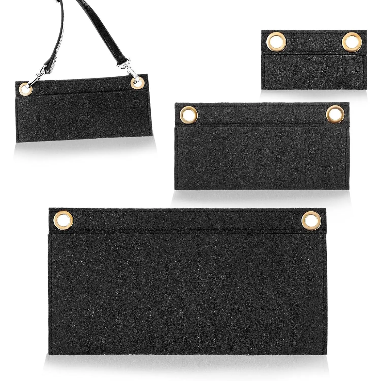 3 Pcs Purse Insert Organizer Purse Dividers For Inside Purse Wallet Insert Organizer Pouch Felt Purse Organizer Insert for Handbags Crossbody, Black