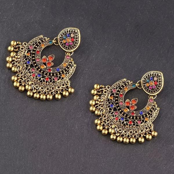 Women's Ethnic Bohemian Alloy Metal Drop Earrings - 1 Pair, Geometric Bell Motif, Colored Fringed Tassels, Exaggerated Size, Female Fit, Suitable for Casual Wear, Ramadan Parties (Random Color)