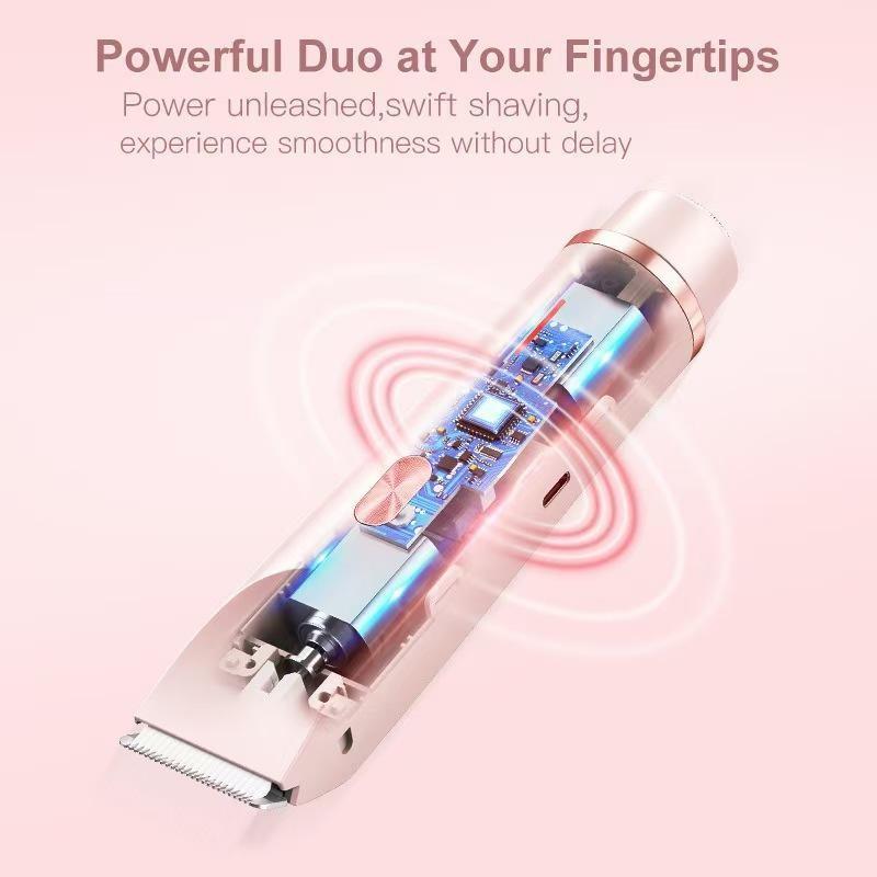 Women's Electric Shaver Dual Head Rechargeable TrimmeStainless Steel Blades, Wet & Dry Use, Portable GroomingTool for Face, Armpits, Legs