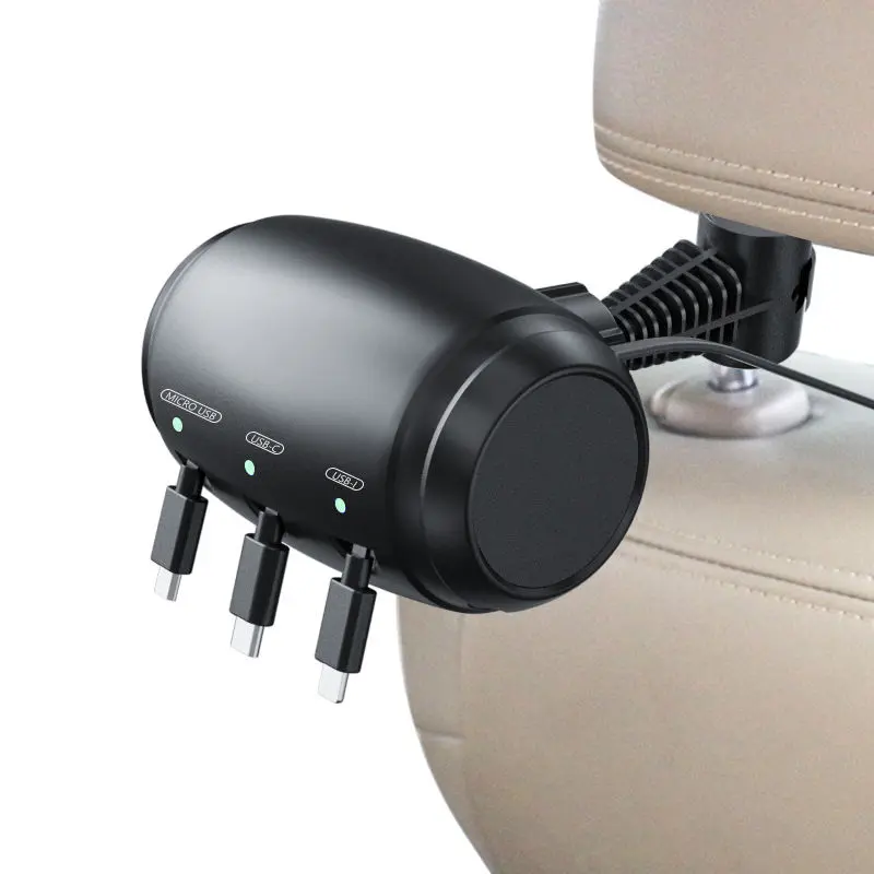 Ohlpro Retractable Backseat Car Charger, 3-in-1 Headrest Charging Station Box for Uber Lyft Taxi & Road Trips