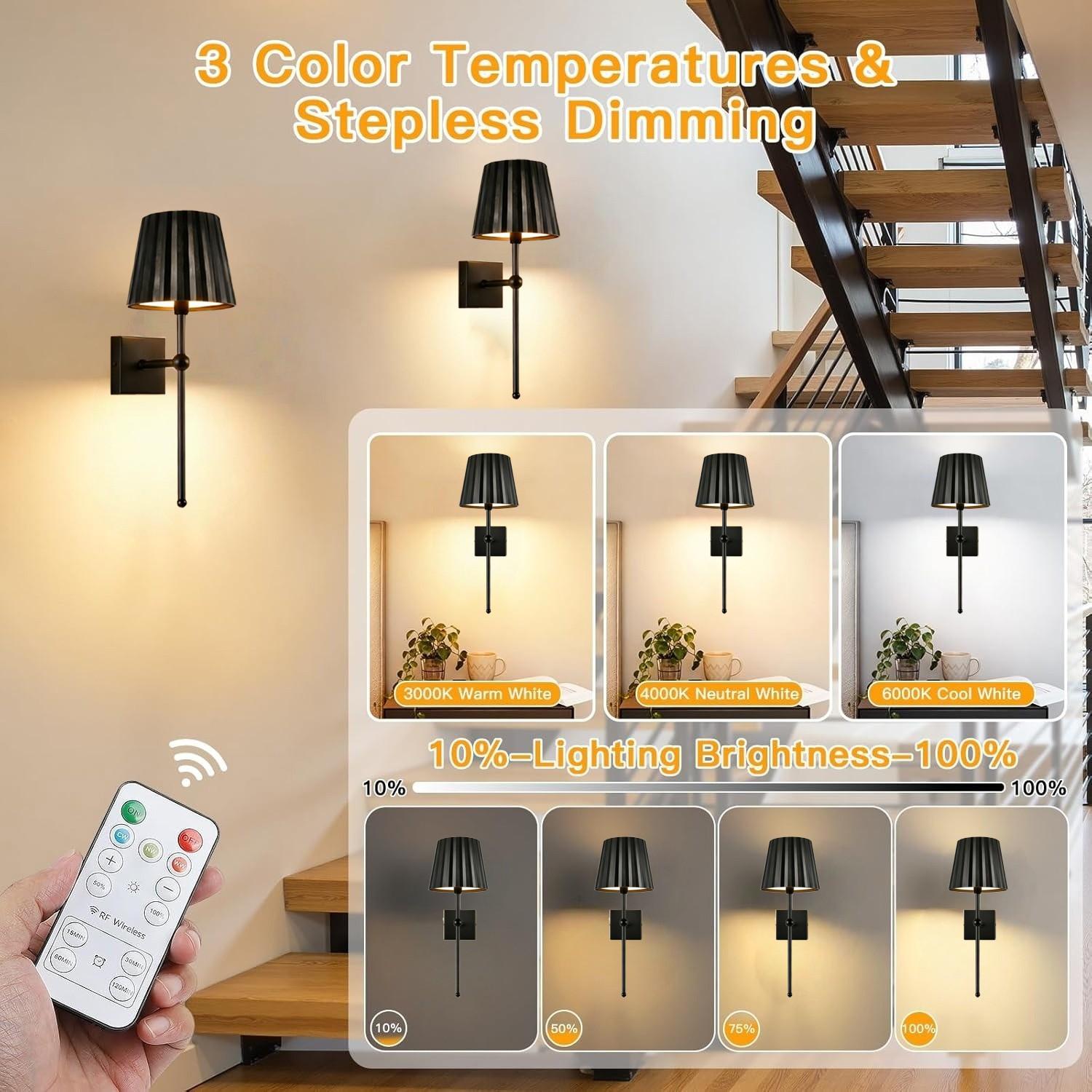 Touch Control LED Wall Light Set, USB Metal Wall Lamp with Remote, Dimmable, Timer, 3 Color Temperatures, Rechargeable Battery, Bedroom Living Room Hallway, Home Decor Lighting, Decorative Wall Lamp, Lighting Modes Adjustable, Adjustable Lights