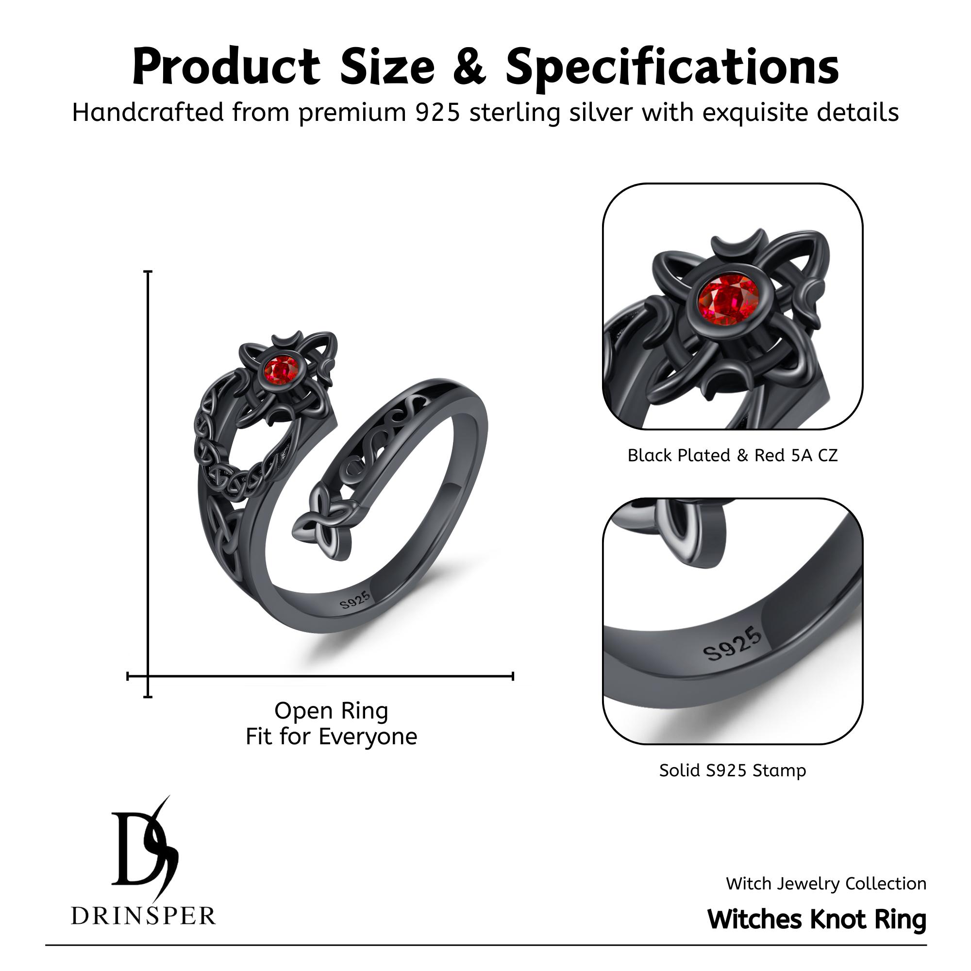 DRINSPER S925 Witches Knot Ring, Celtic Knot Protection Ring, Nudo de Bruja Plata 925 Sterling Silver Witchy Jewelry for Women